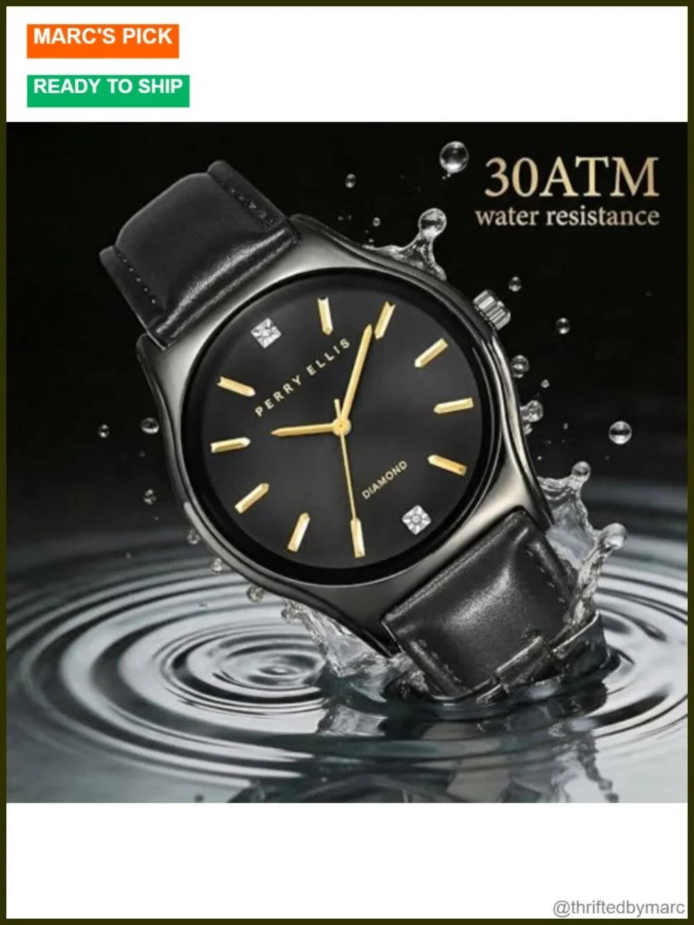 Ultra Slim Diamond Men's Dress Watch – Leather Strap, Water Resistant